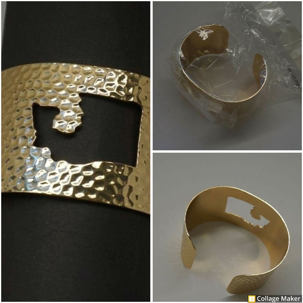Hammered Metal Cuff Gold Tone Cut-out Washington State